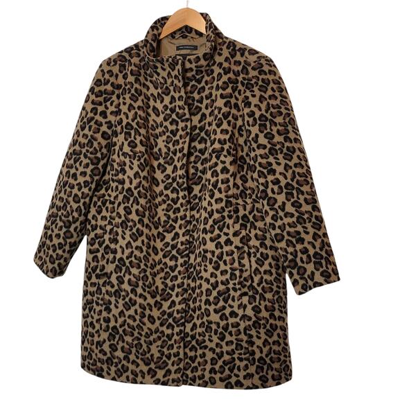 Talbots Plus Wool Leopard Print Coat Zip Front Mid Length Animal Print Chic 16W - Picture 8 of 16
